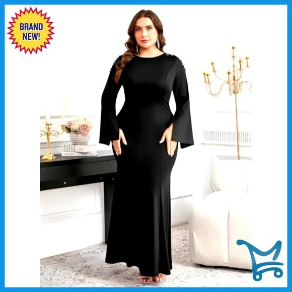Plus Size Formal Maxi Dress Mermaid Hem Long Sleeves Evening Gown Elegant Plus Size Formal Maxi Dress Mermaid Hem Long Sleeves Evening Gown Elegant